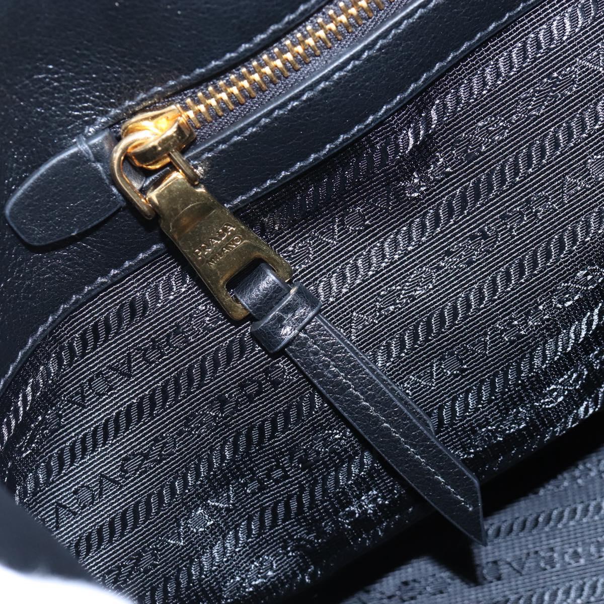 PRADA Hand Bag Leather 2way Black Gold Auth 206508M