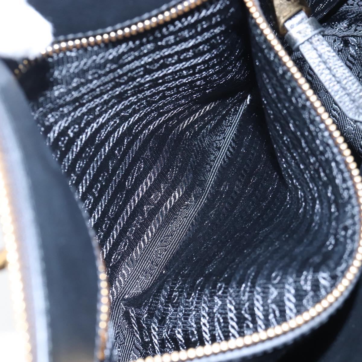 PRADA Hand Bag Leather 2way Black Gold Auth 206508M