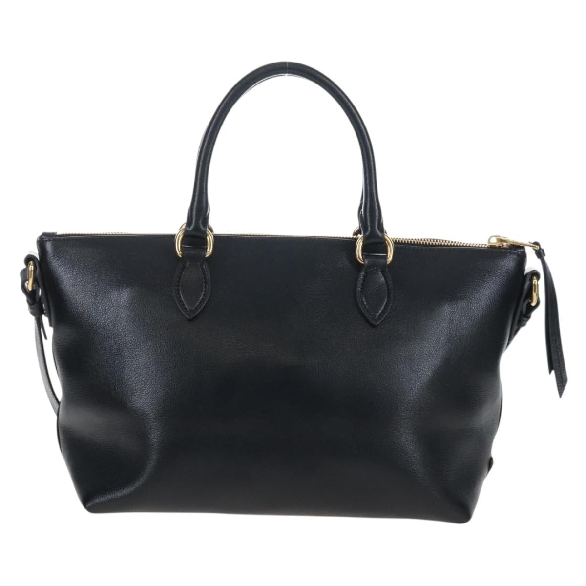 PRADA Hand Bag Leather 2way Black Gold Auth 206508M