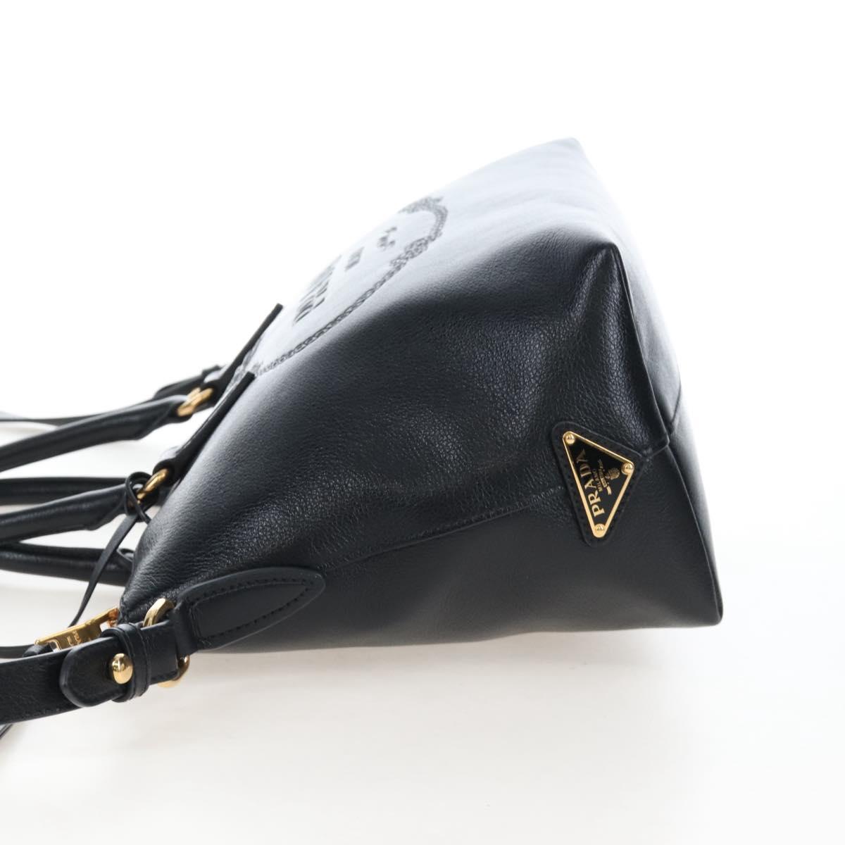 PRADA Hand Bag Leather 2way Black Gold Auth 206508M