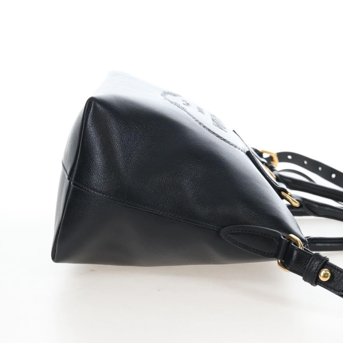 PRADA Hand Bag Leather 2way Black Gold Auth 206508M