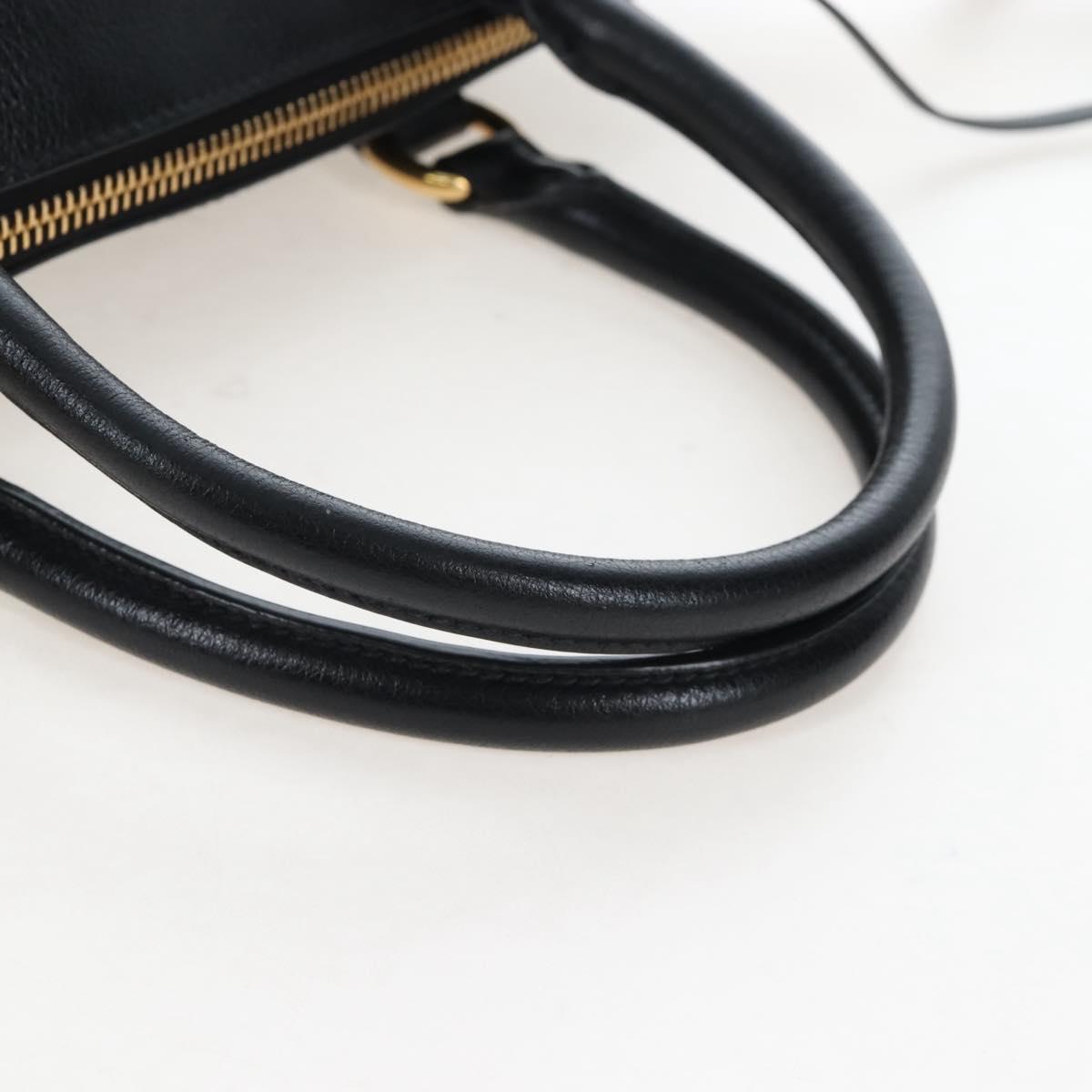 PRADA Hand Bag Leather 2way Black Gold Auth 206508M
