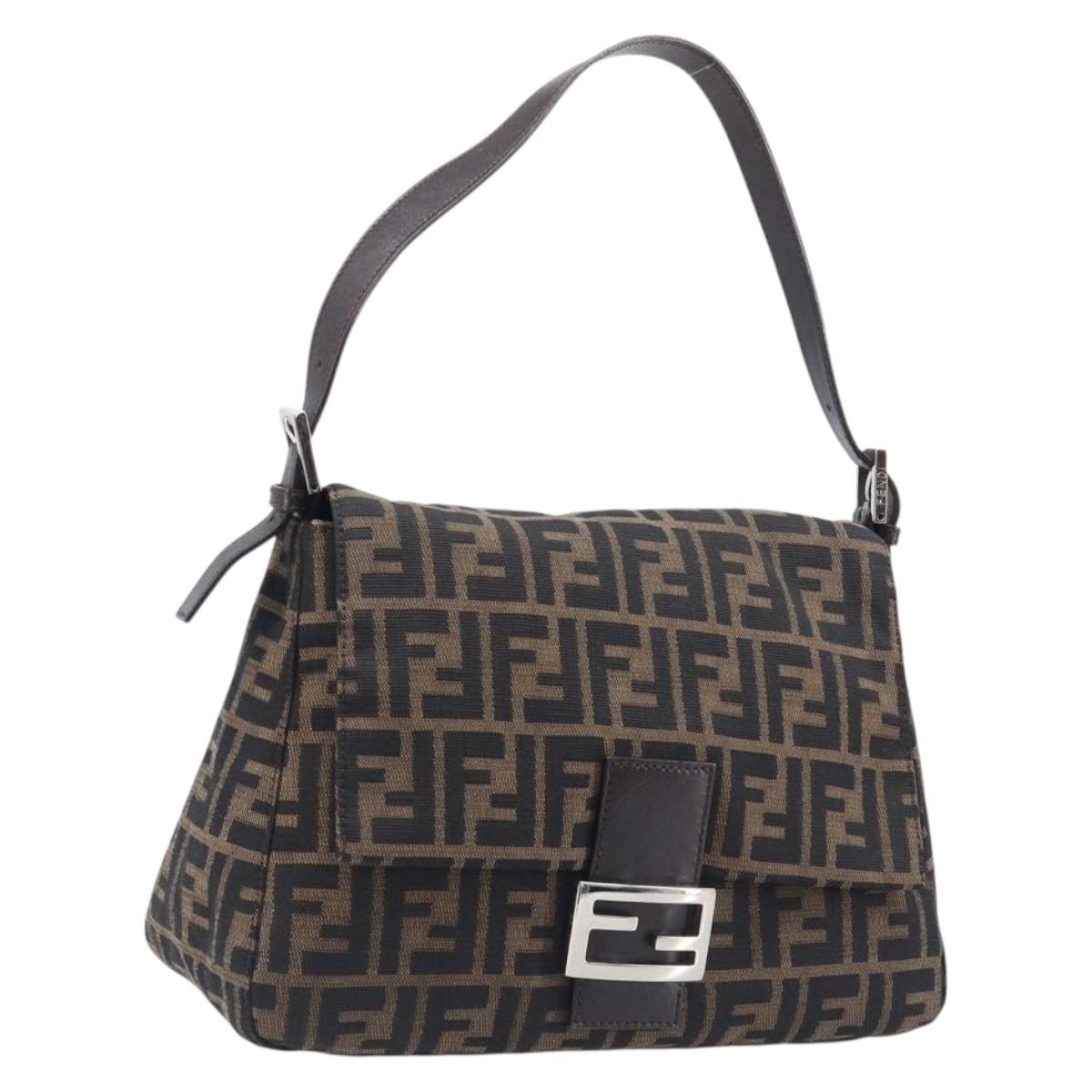 FENDI Zucca Canvas Mamma Baguette Shoulder Bag Brown Black Auth 206518V