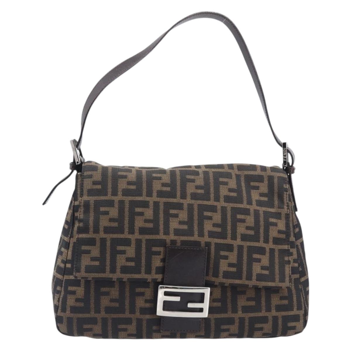 FENDI Zucca Canvas Mamma Baguette Shoulder Bag Brown Black Auth 206518V
