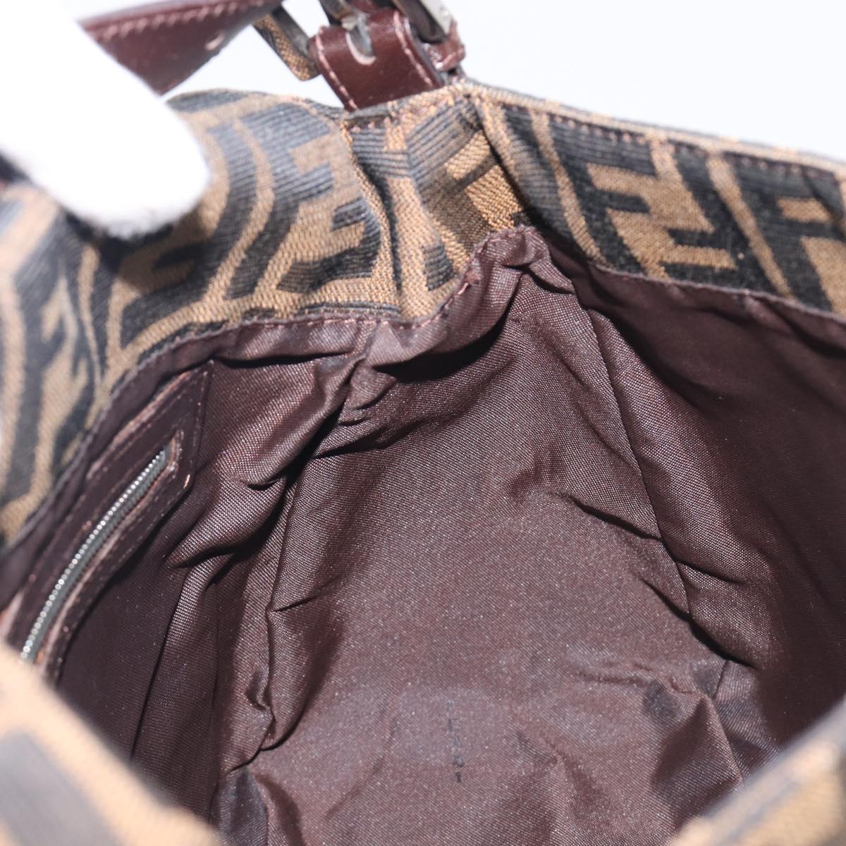 FENDI Zucca Canvas Mamma Baguette Shoulder Bag Brown Black Auth 206518V