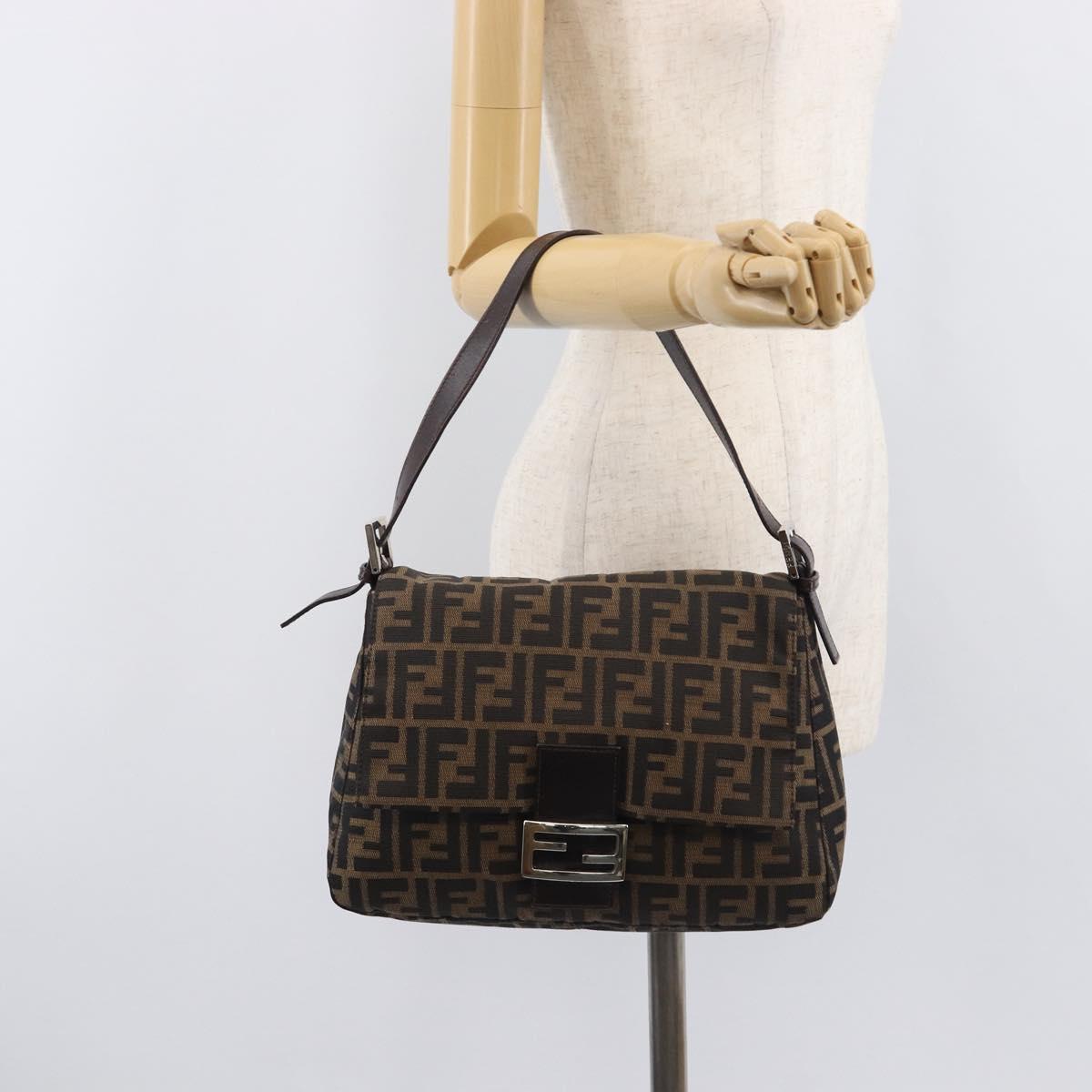 FENDI Zucca Canvas Mamma Baguette Shoulder Bag Brown Black Auth 206518V