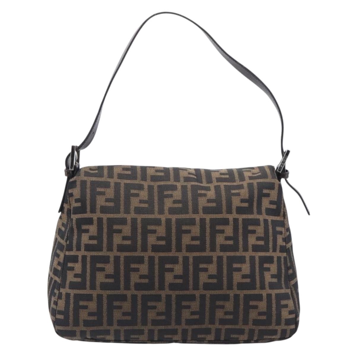 FENDI Zucca Canvas Mamma Baguette Shoulder Bag Brown Black Auth 206518V