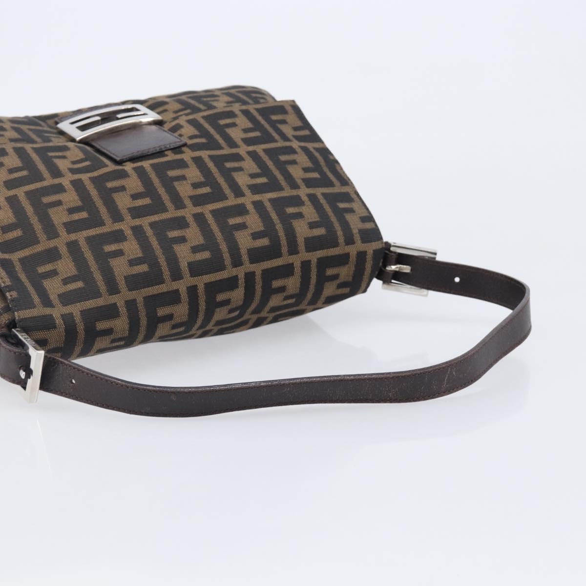 FENDI Zucca Canvas Mamma Baguette Shoulder Bag Brown Black Auth 206518V