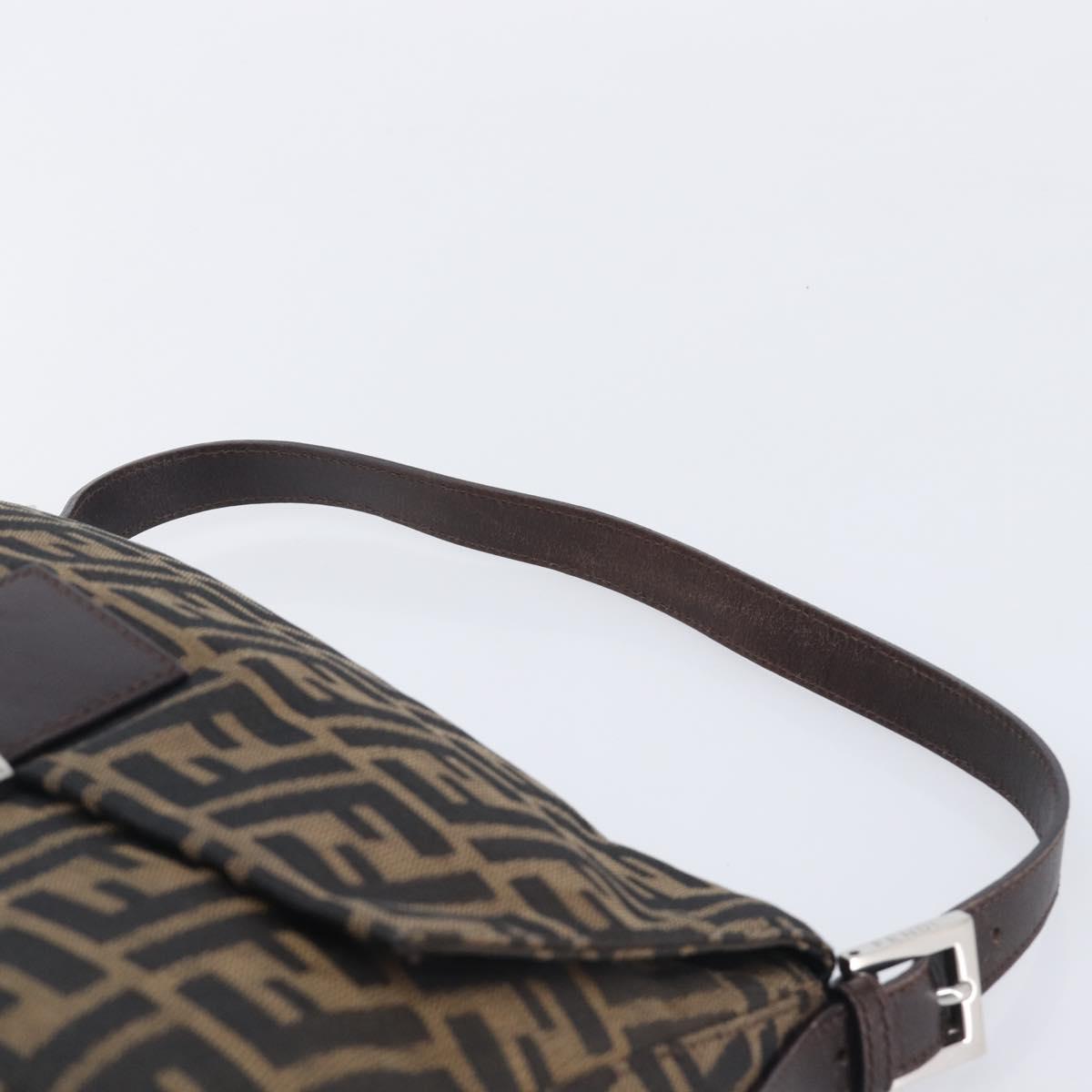 FENDI Zucca Canvas Mamma Baguette Shoulder Bag Brown Black Auth 206518V