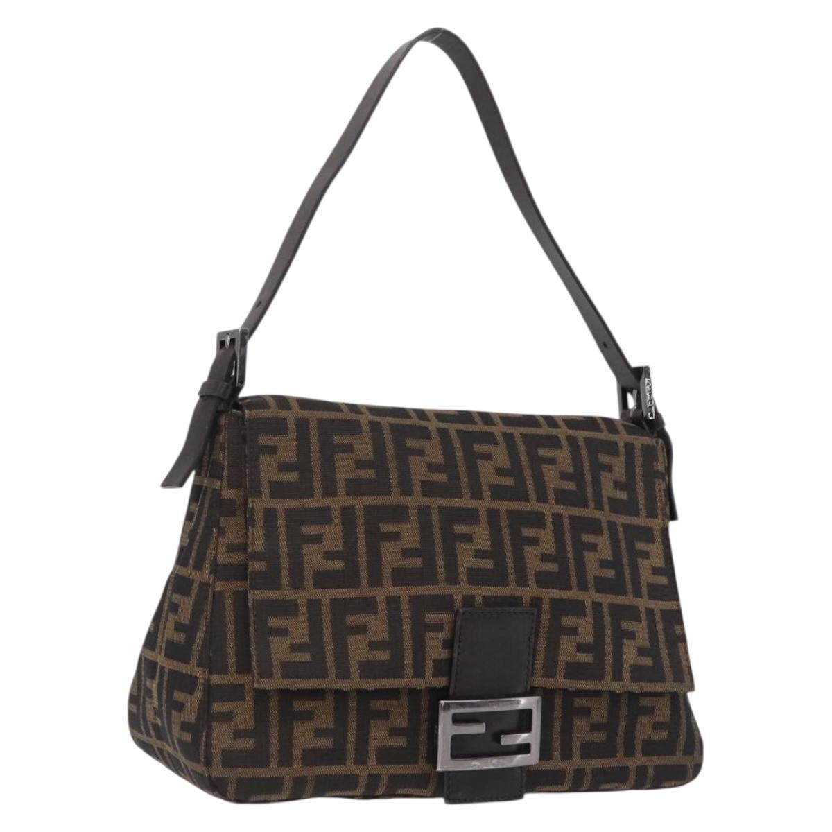FENDI Zucca Canvas Mamma Baguette Shoulder Bag Brown Black 8BR001 Auth 206519M