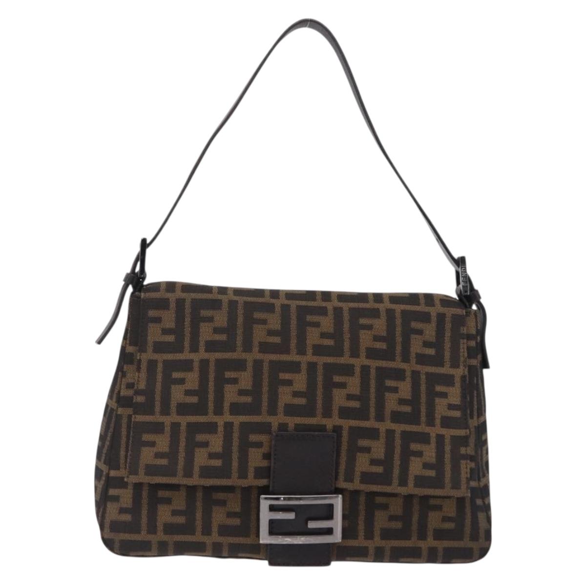 FENDI Zucca Canvas Mamma Baguette Shoulder Bag Brown Black 8BR001 Auth 206519M