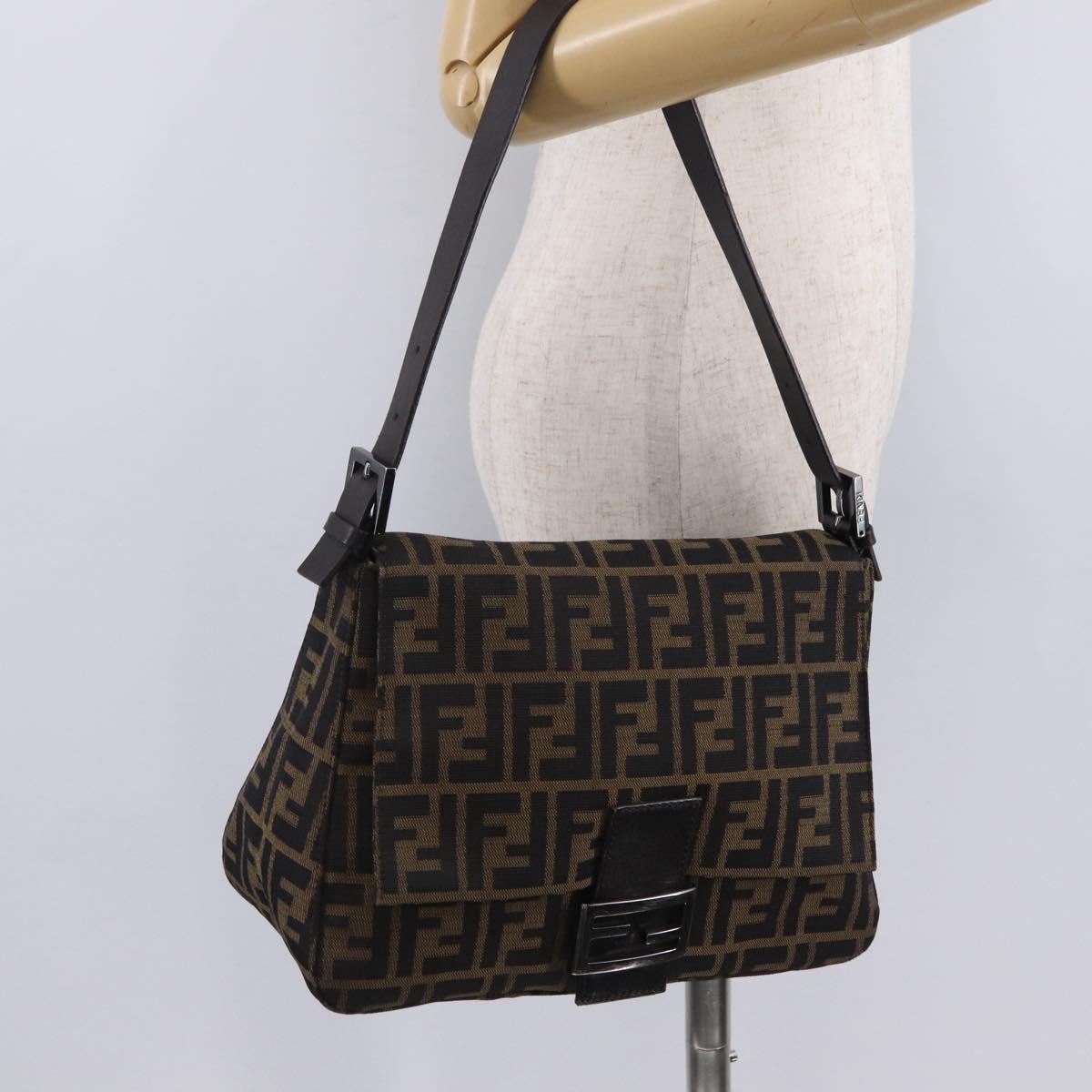 FENDI Zucca Canvas Mamma Baguette Shoulder Bag Brown Black 8BR001 Auth 206519M