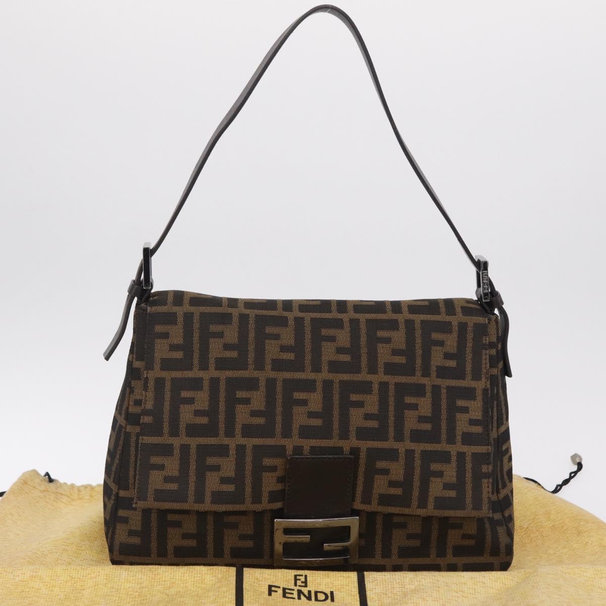 FENDI Zucca Canvas Mamma Baguette Shoulder Bag Brown Black 8BR001 Auth 206519M