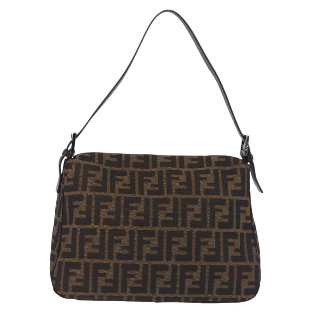 FENDI Zucca Canvas Mamma Baguette Shoulder Bag Brown Black 8BR001 Auth 206519M