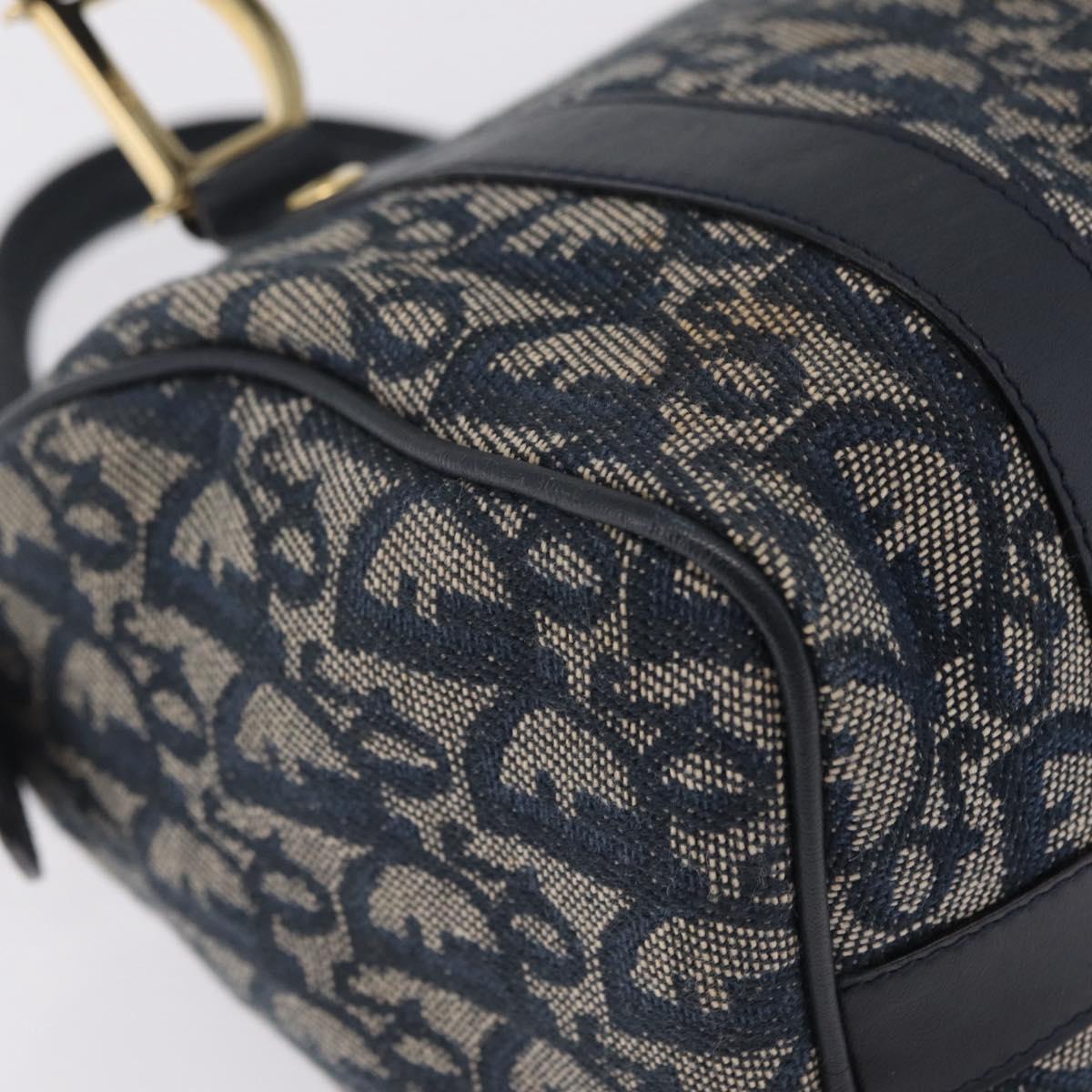 Christian Dior Trotter Canvas Hand Bag Navy Gold Auth 206522A