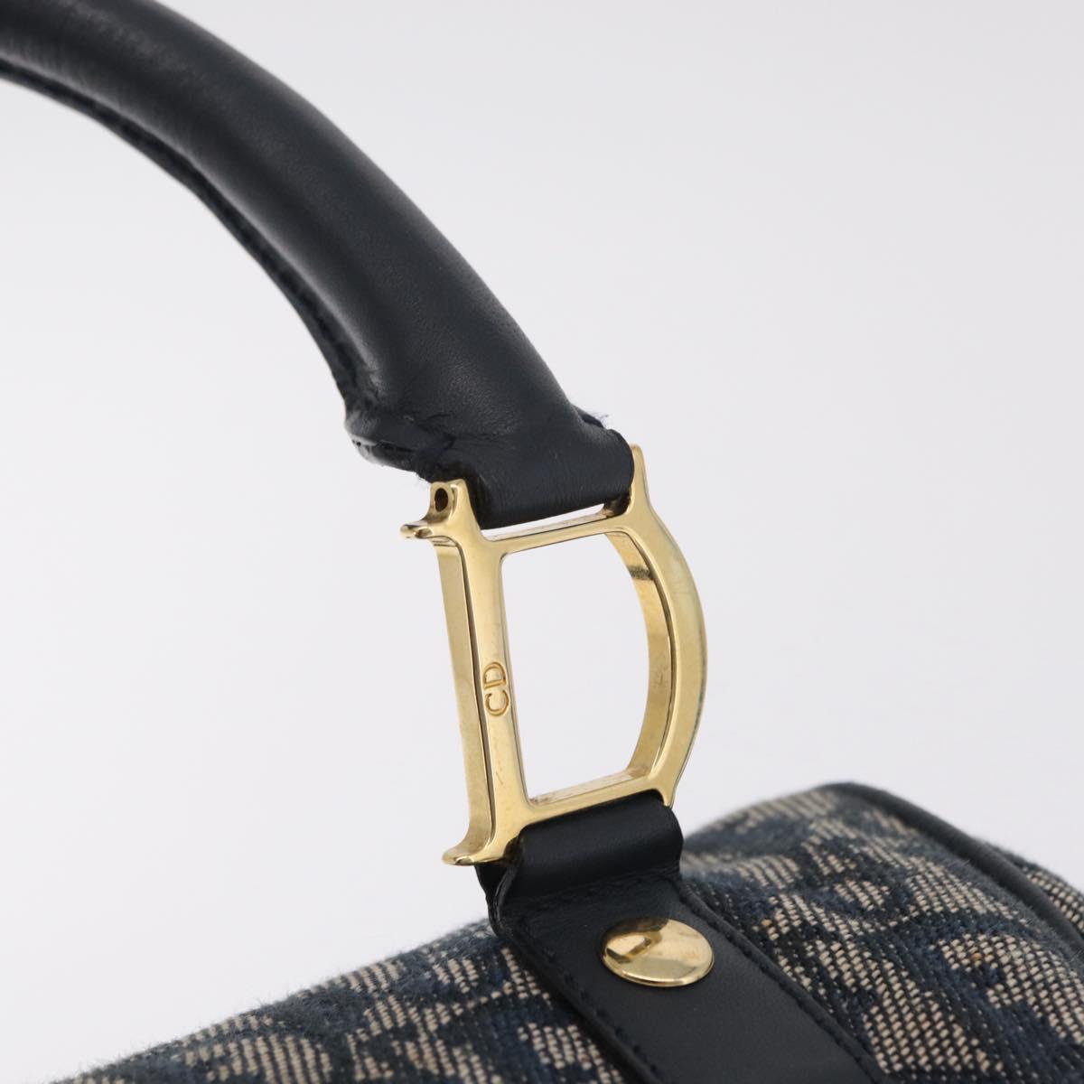 Christian Dior Trotter Canvas Hand Bag Navy Gold Auth 206522A