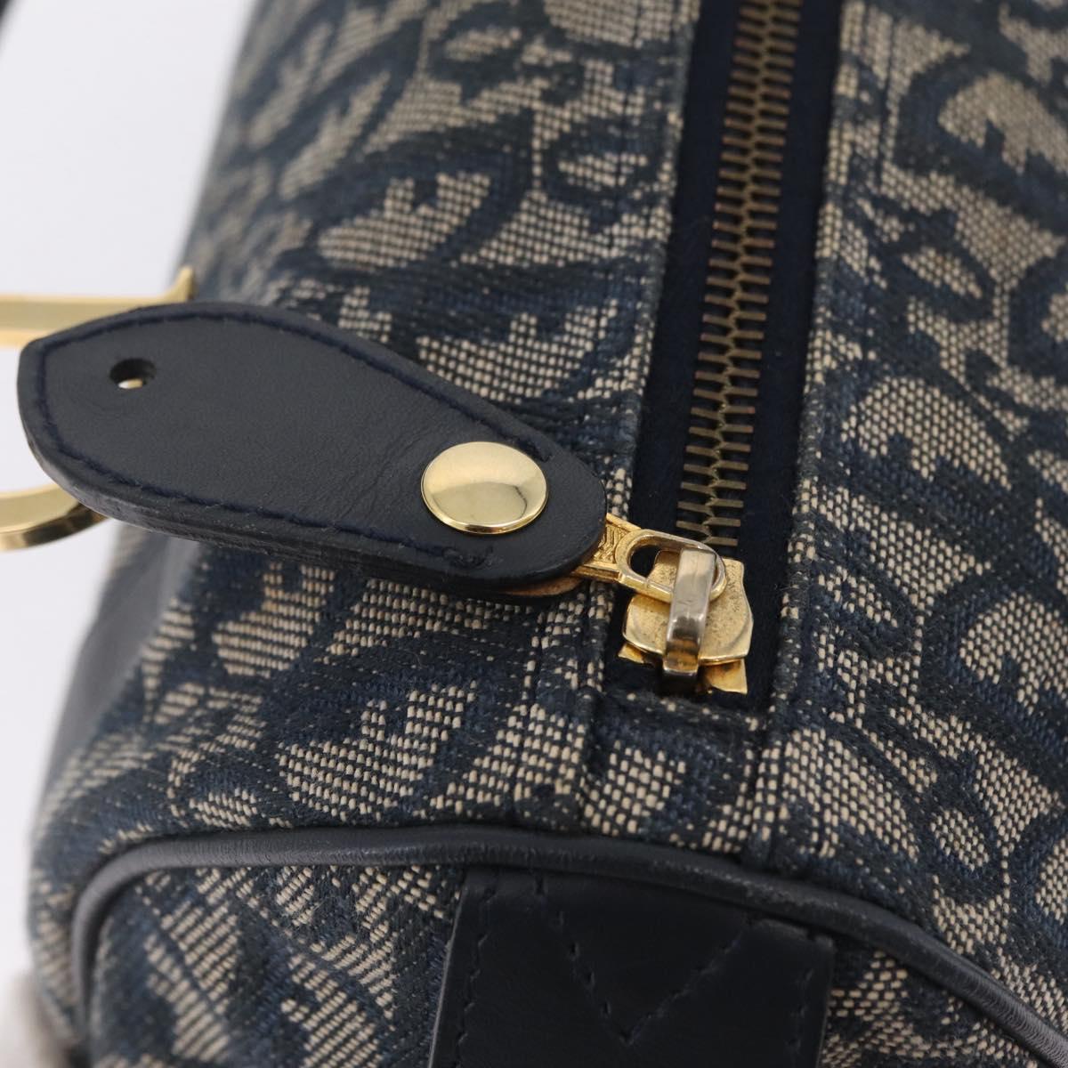 Christian Dior Trotter Canvas Hand Bag Navy Gold Auth 206522A