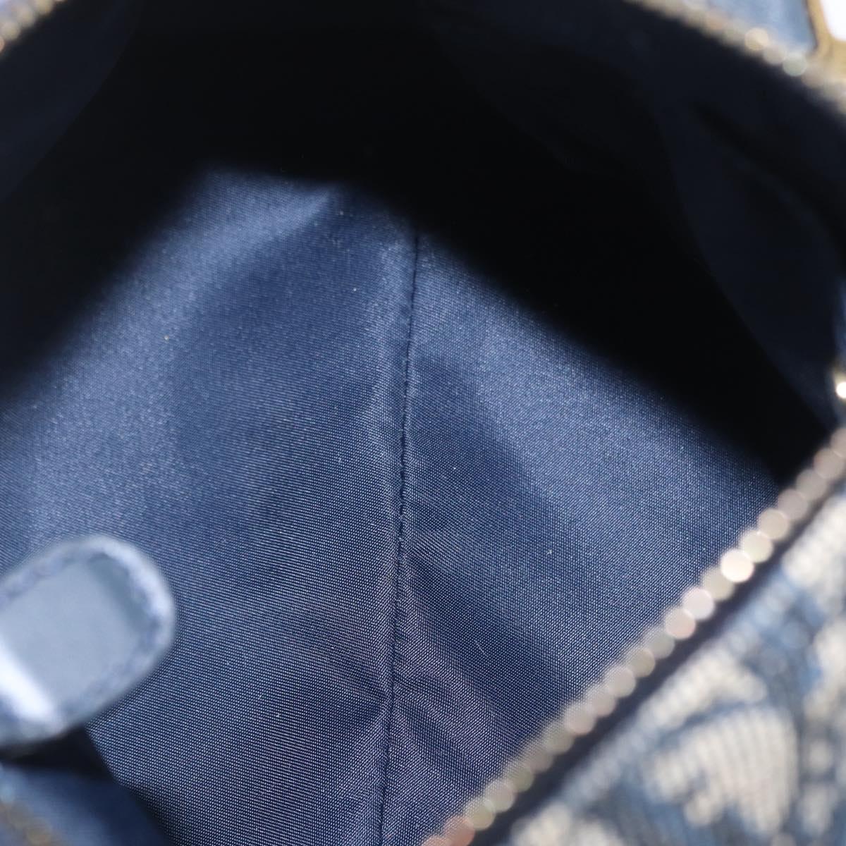 Christian Dior Trotter Canvas Hand Bag Navy Gold Auth 206522A