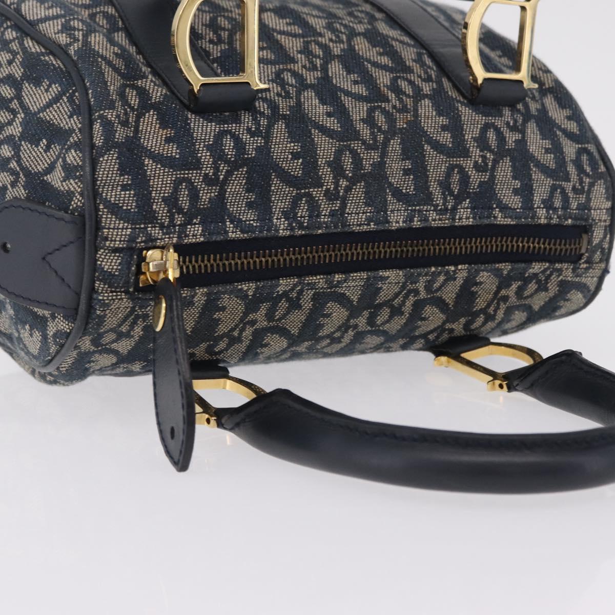 Christian Dior Trotter Canvas Hand Bag Navy Gold Auth 206522A