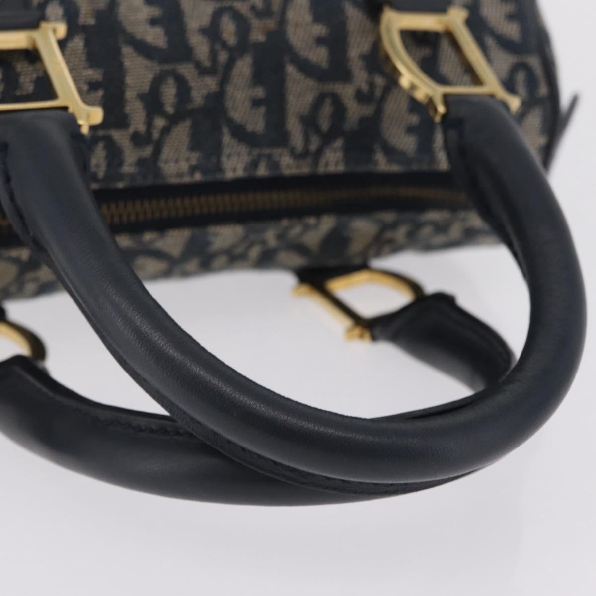 Christian Dior Trotter Canvas Hand Bag Navy Gold Auth 206522A
