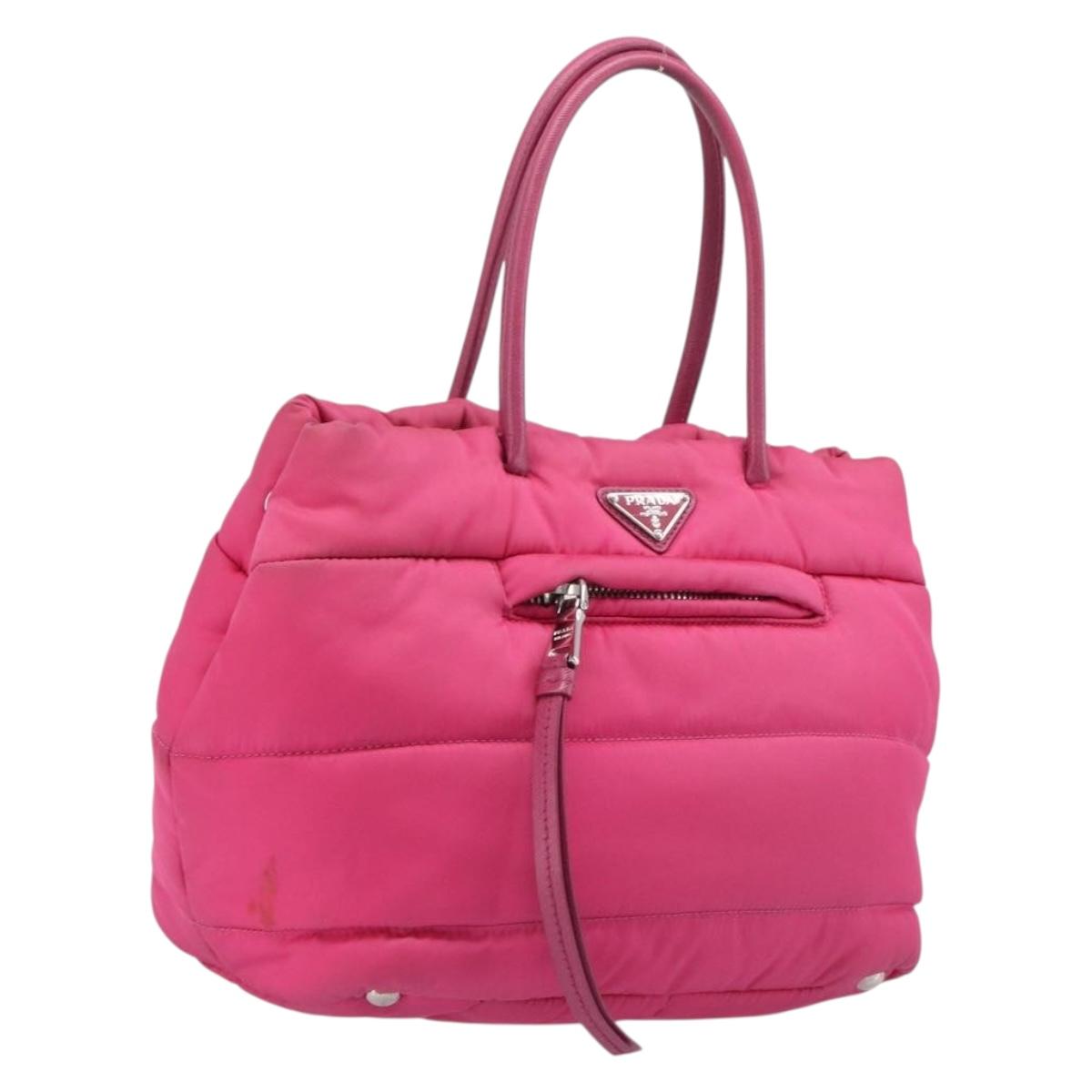 PRADA Hand Bag Nylon Pink Silver Auth 206524A