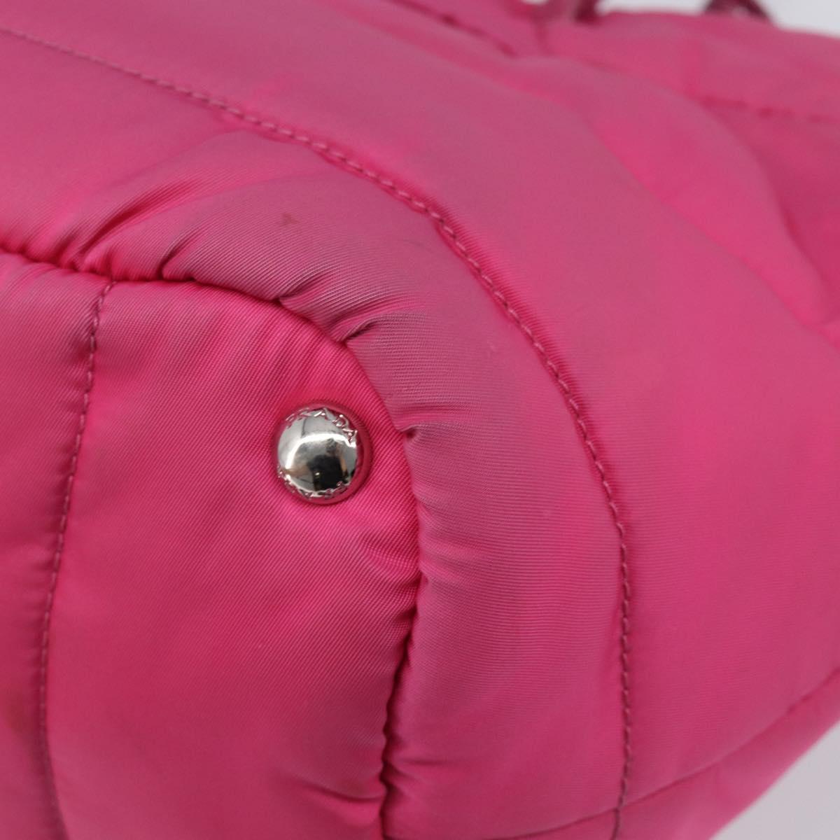 PRADA Hand Bag Nylon Pink Silver Auth 206524A