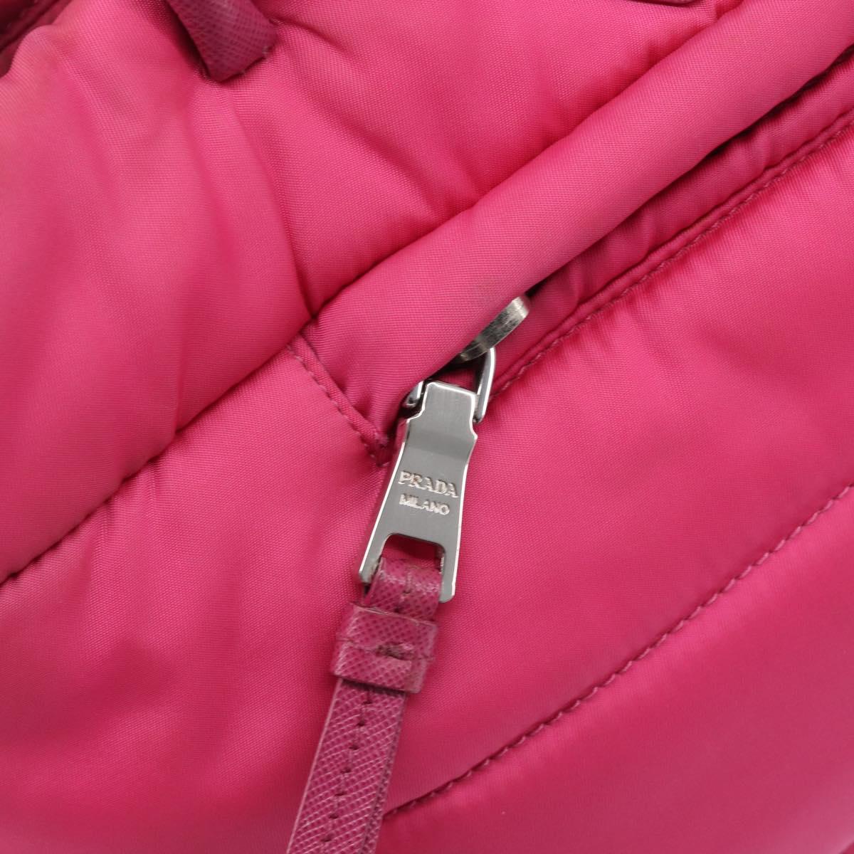 PRADA Hand Bag Nylon Pink Silver Auth 206524A