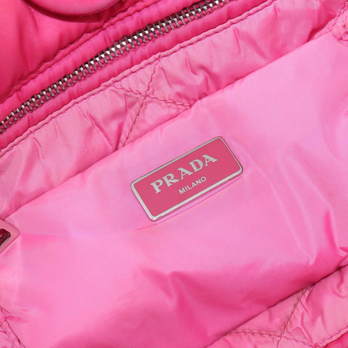 PRADA Hand Bag Nylon Pink Silver Auth 206524A