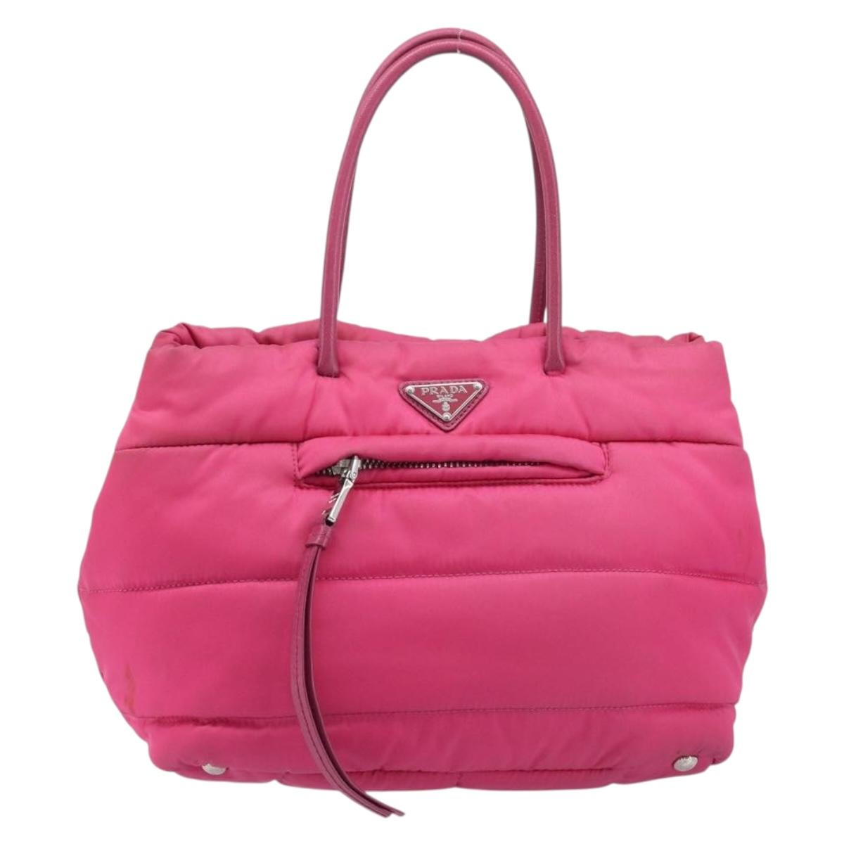 PRADA Hand Bag Nylon Pink Silver Auth 206524A
