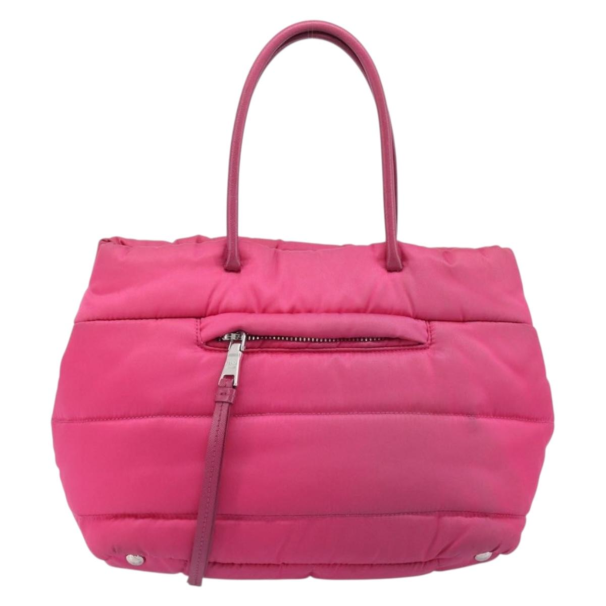 PRADA Hand Bag Nylon Pink Silver Auth 206524A