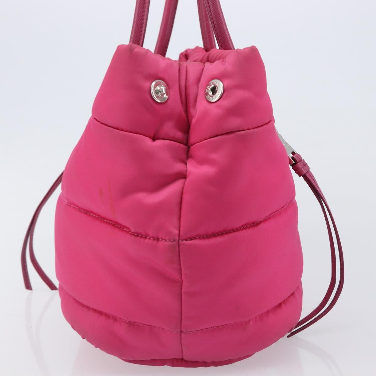 PRADA Hand Bag Nylon Pink Silver Auth 206524A