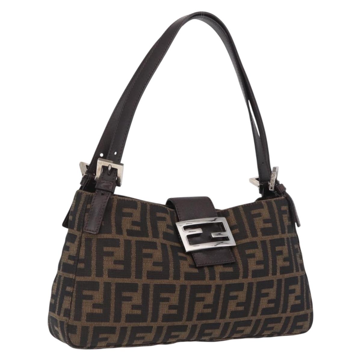 FENDI Zucca Canvas Shoulder Bag Brown Black Auth 206528V