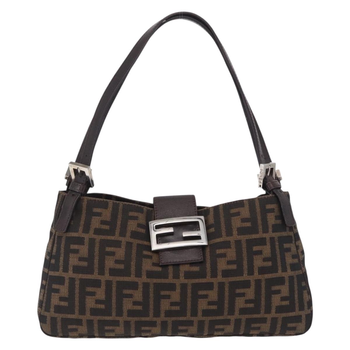 FENDI Zucca Canvas Shoulder Bag Brown Black Auth 206528V