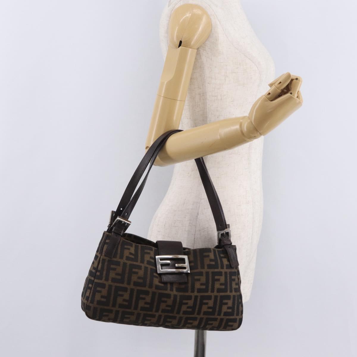 FENDI Zucca Canvas Shoulder Bag Brown Black Auth 206528V