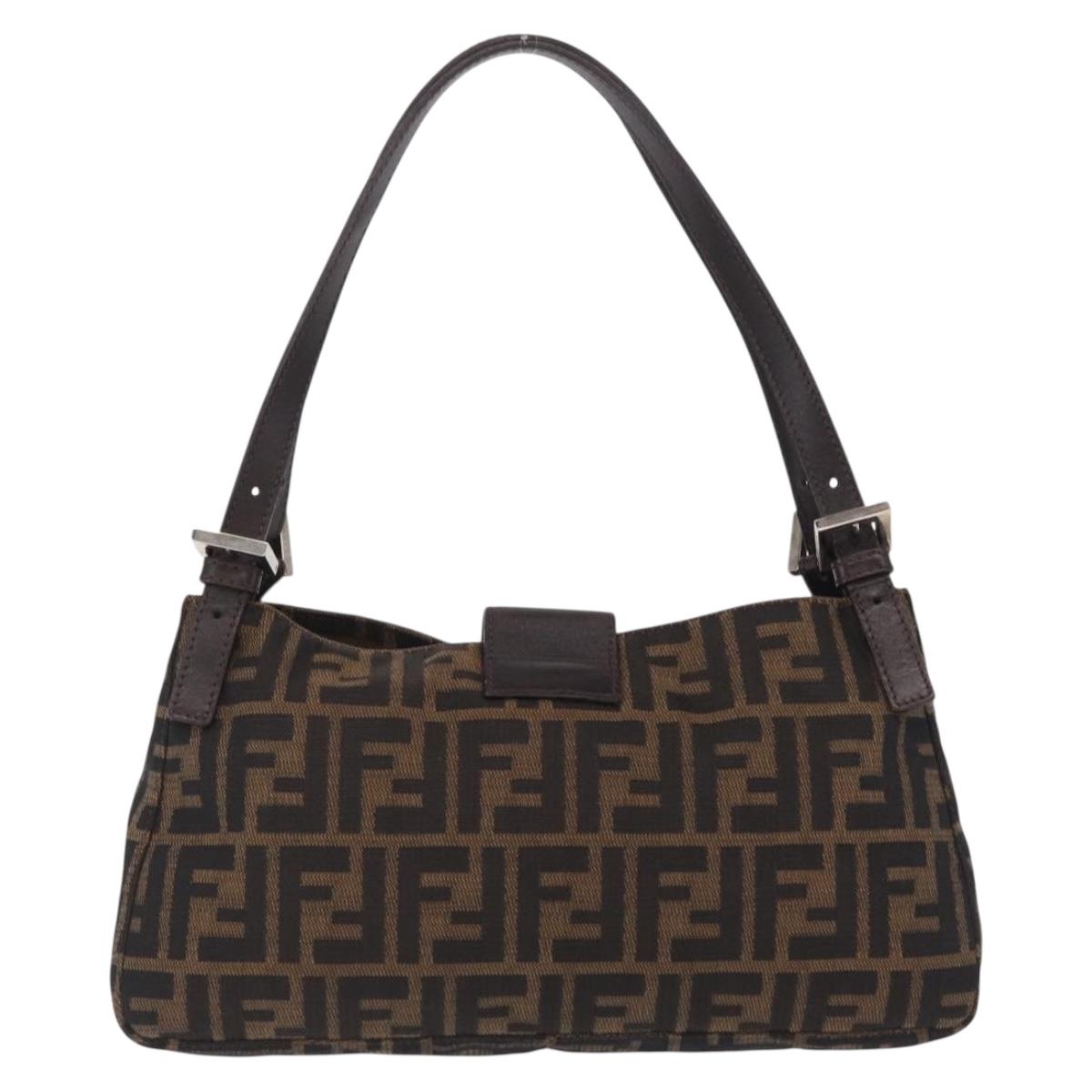 FENDI Zucca Canvas Shoulder Bag Brown Black Auth 206528V