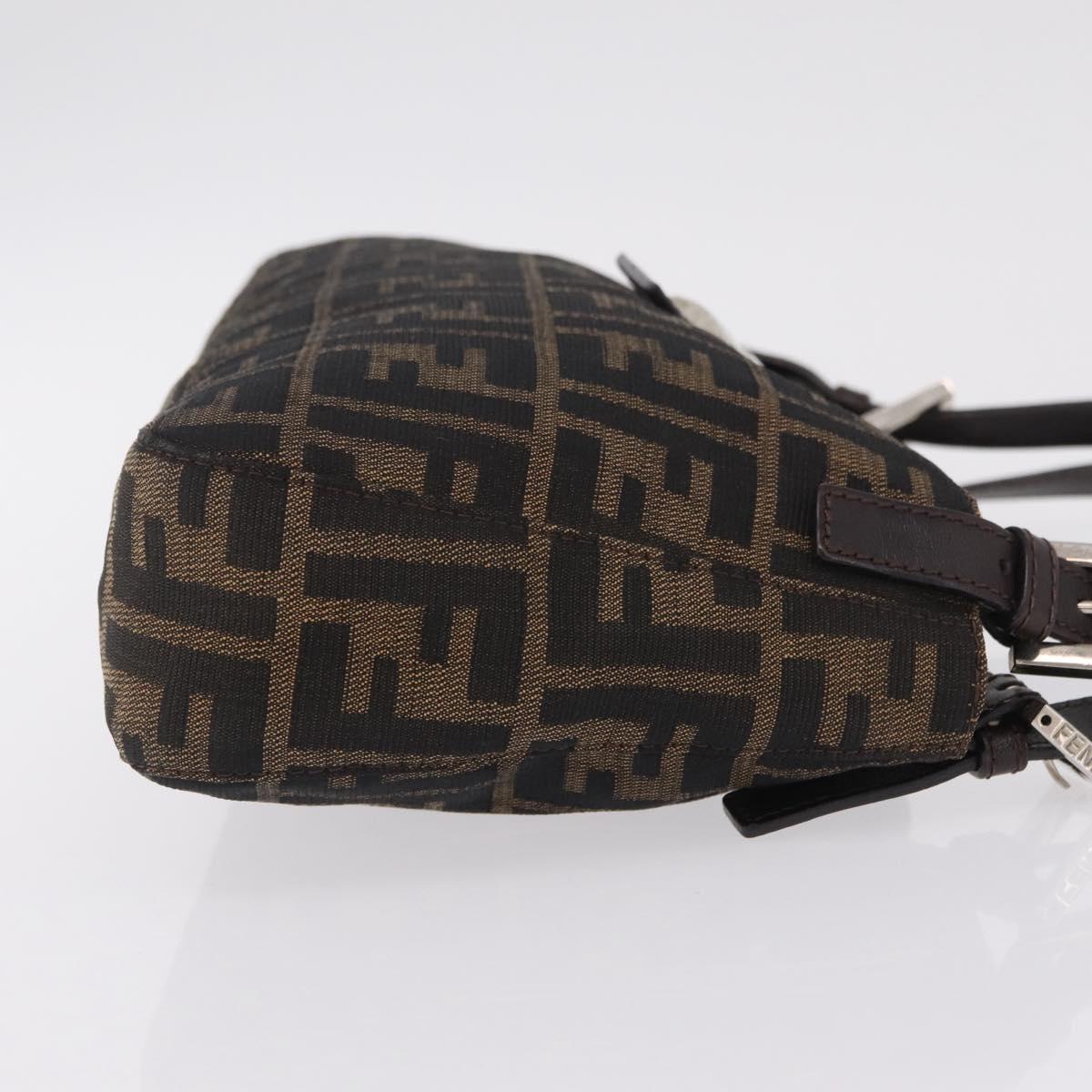 FENDI Zucca Canvas Shoulder Bag Brown Black Auth 206528V