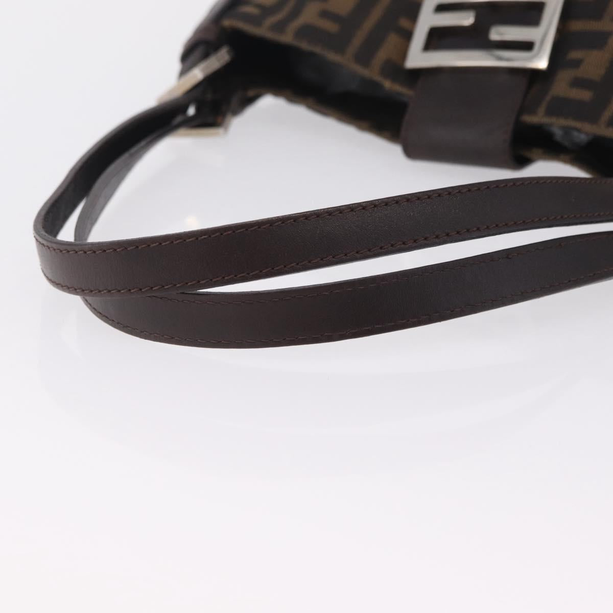 FENDI Zucca Canvas Shoulder Bag Brown Black Auth 206528V
