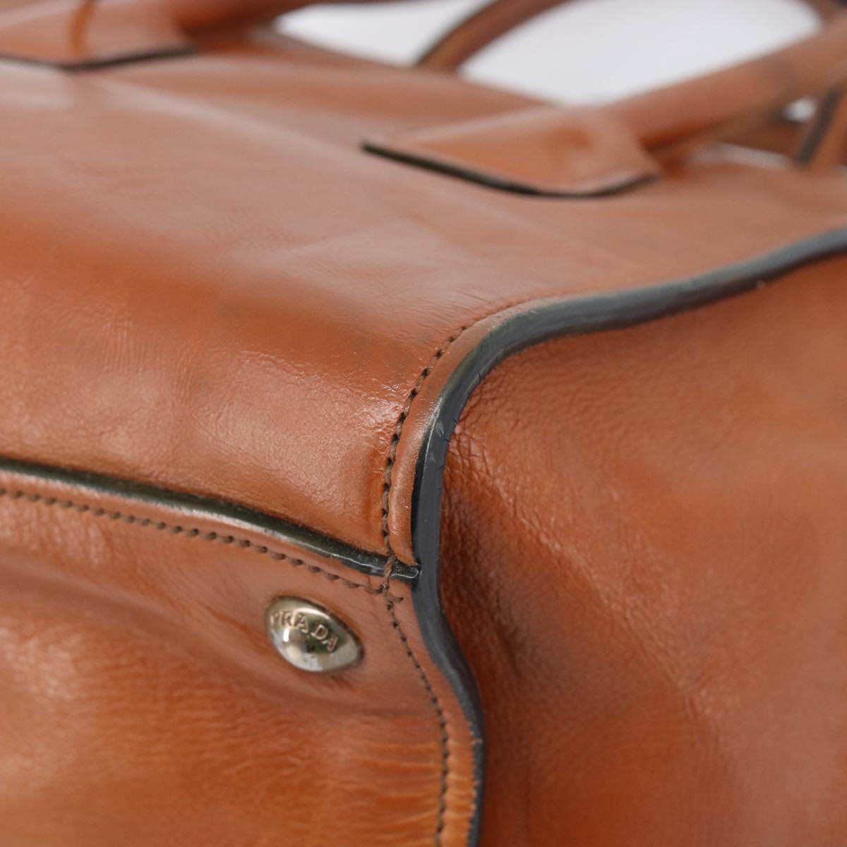 PRADA Hand Bag Leather 2way Brown Silver Auth 206531A