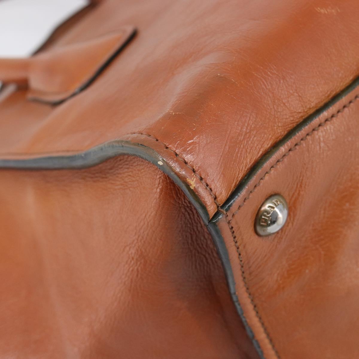PRADA Hand Bag Leather 2way Brown Silver Auth 206531A