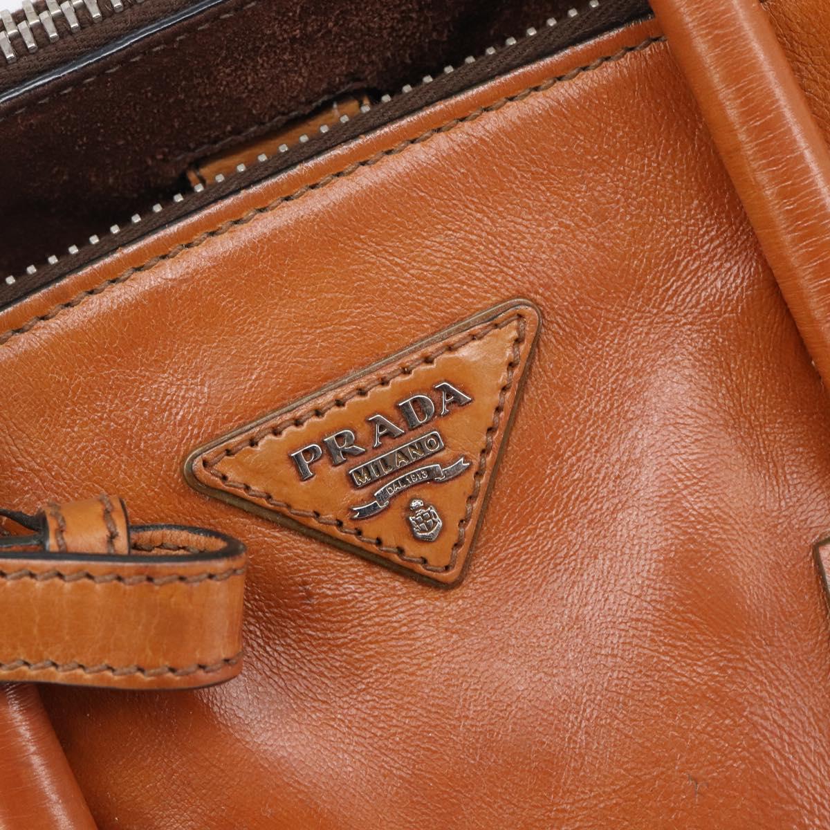 PRADA Hand Bag Leather 2way Brown Silver Auth 206531A