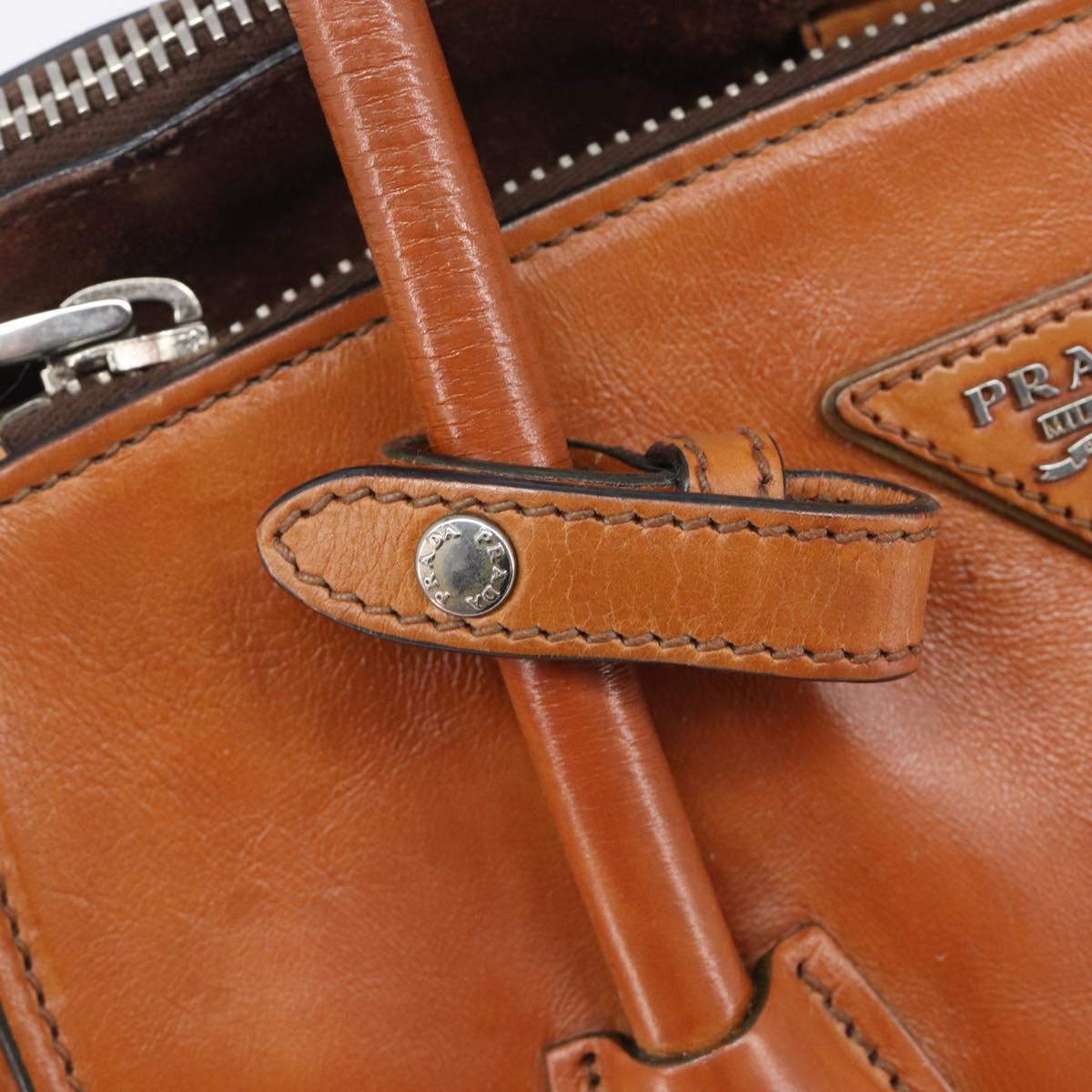 PRADA Hand Bag Leather 2way Brown Silver Auth 206531A