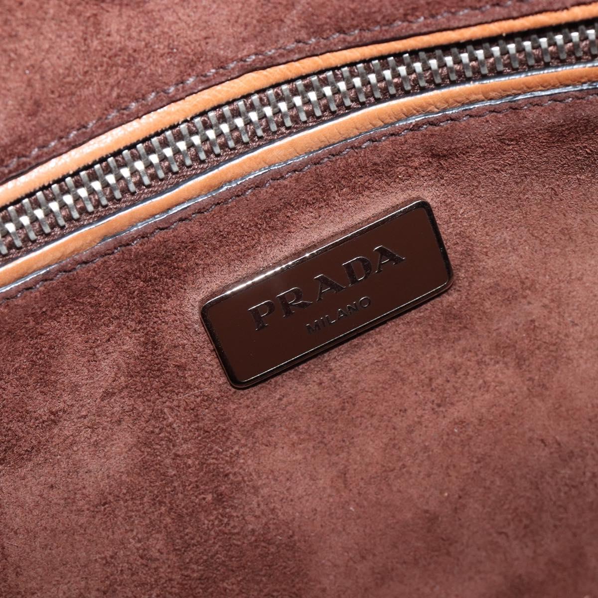PRADA Hand Bag Leather 2way Brown Silver Auth 206531A