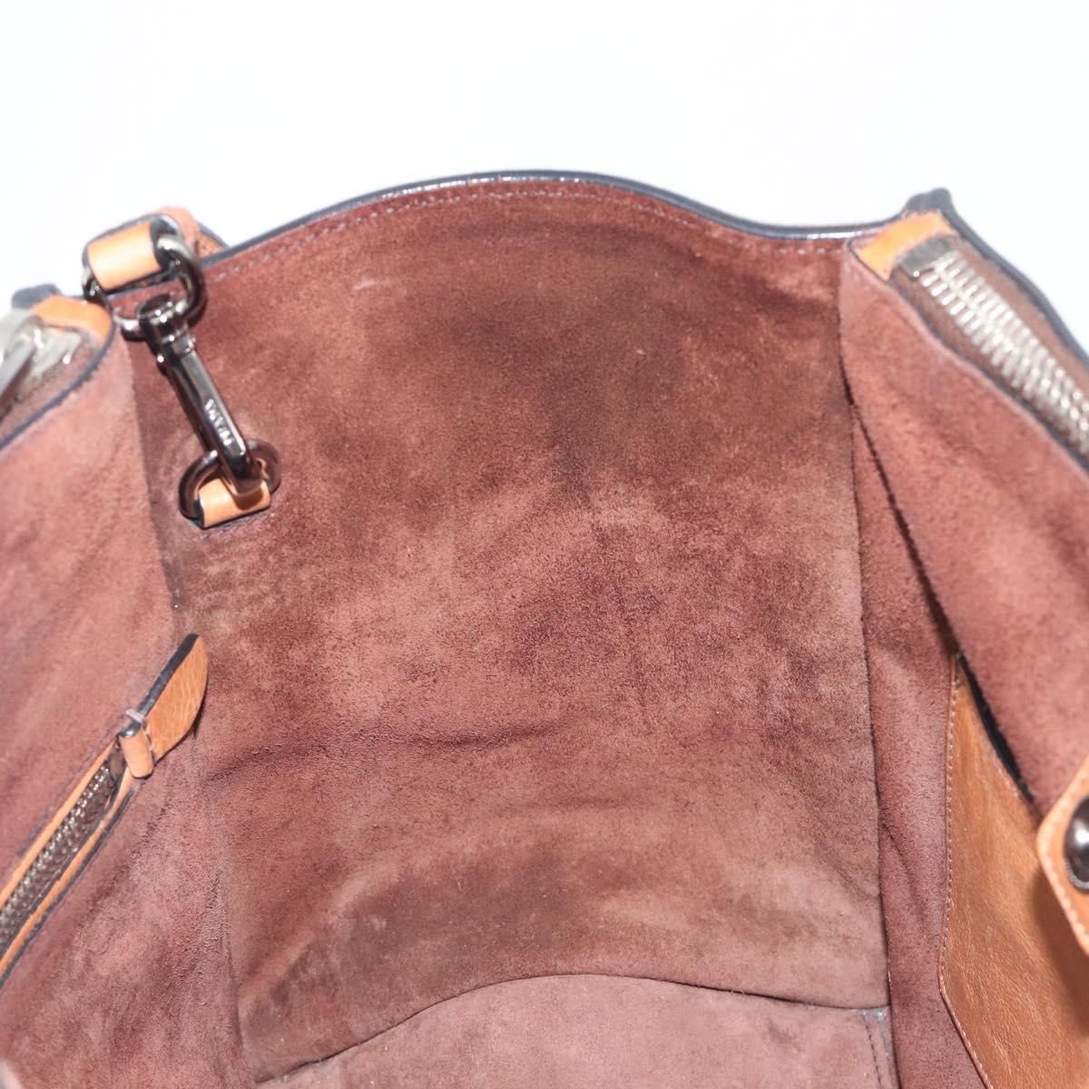 PRADA Hand Bag Leather 2way Brown Silver Auth 206531A