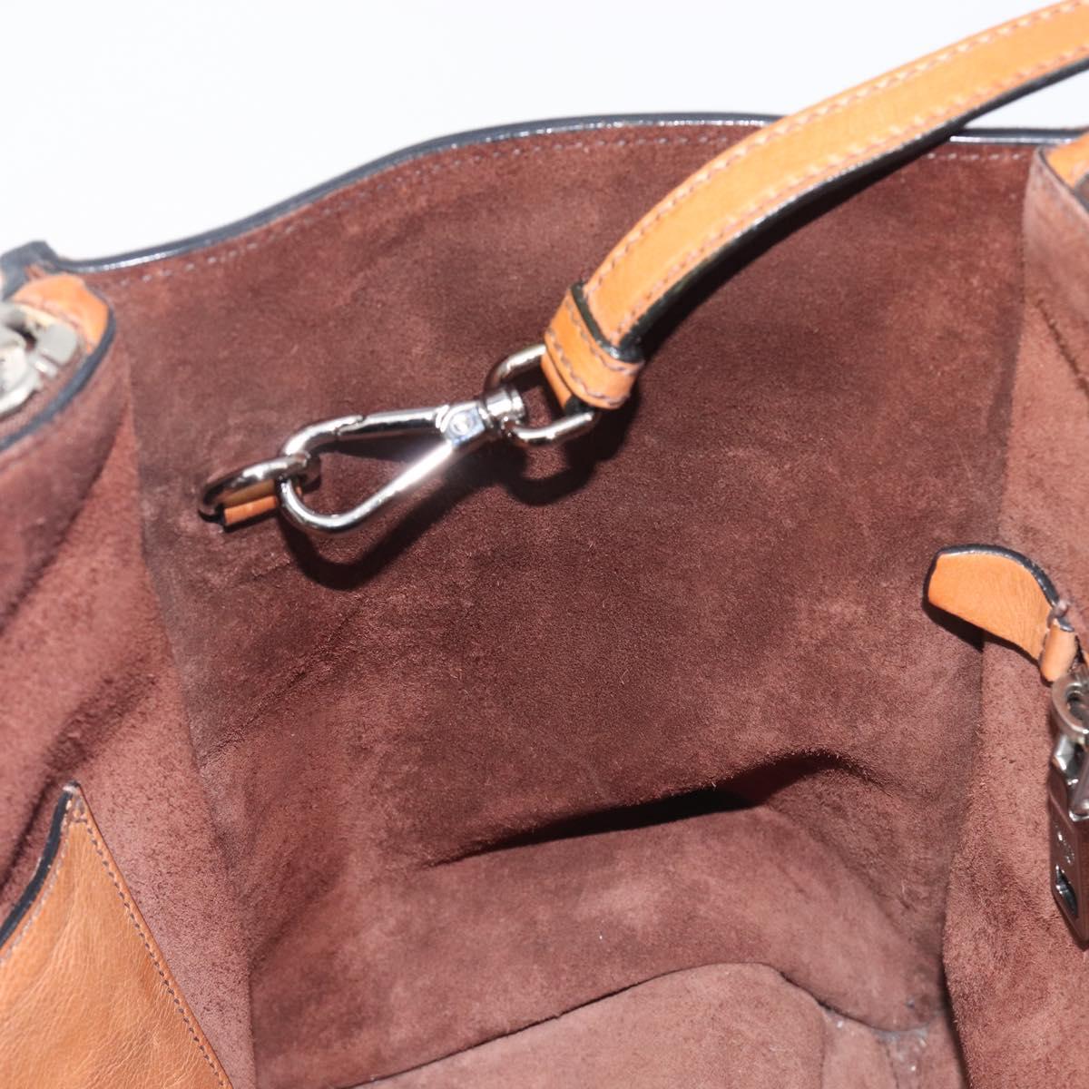 PRADA Hand Bag Leather 2way Brown Silver Auth 206531A