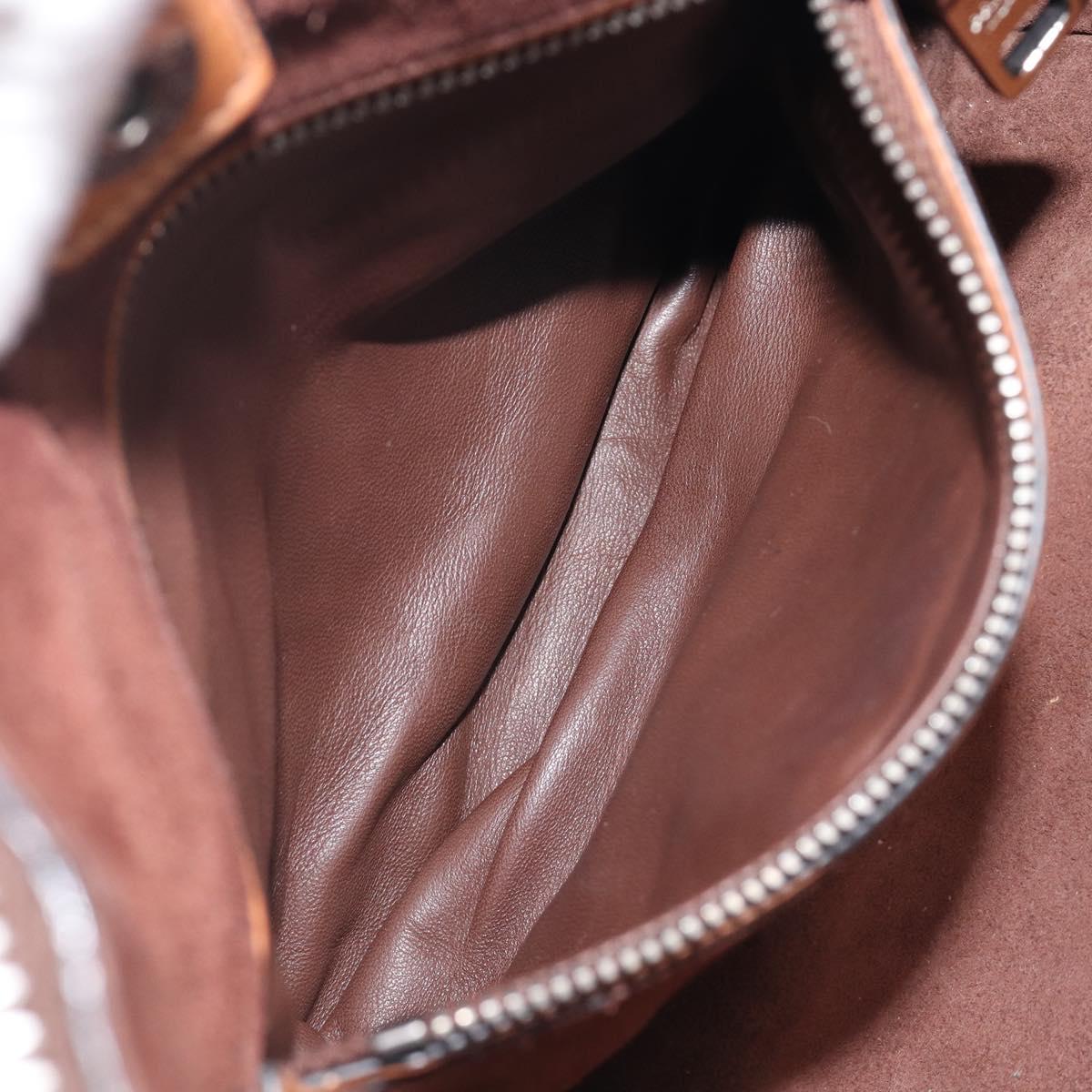 PRADA Hand Bag Leather 2way Brown Silver Auth 206531A