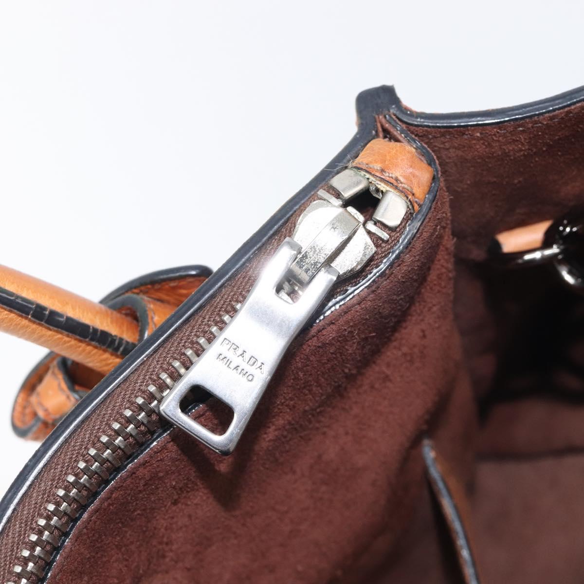 PRADA Hand Bag Leather 2way Brown Silver Auth 206531A