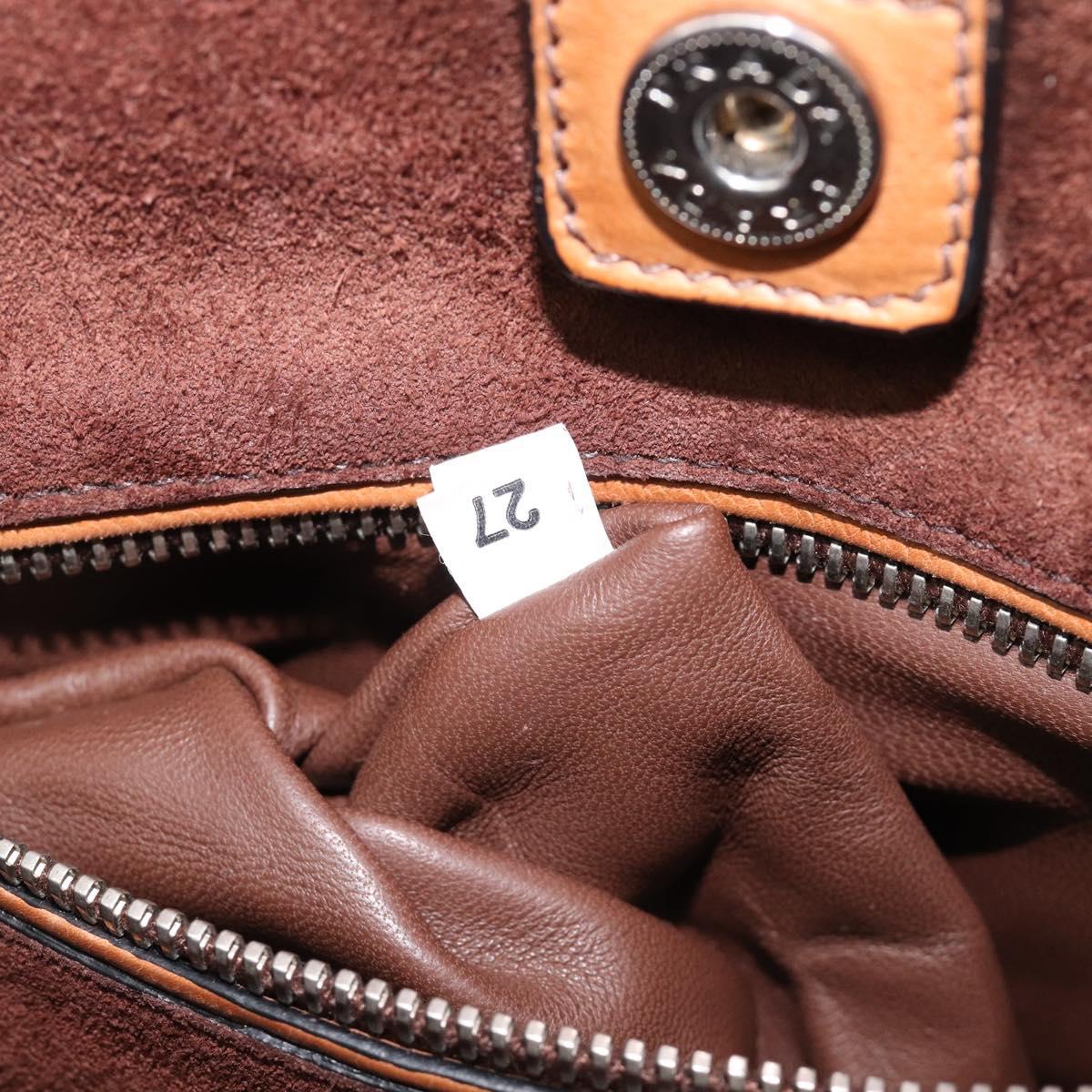 PRADA Hand Bag Leather 2way Brown Silver Auth 206531A