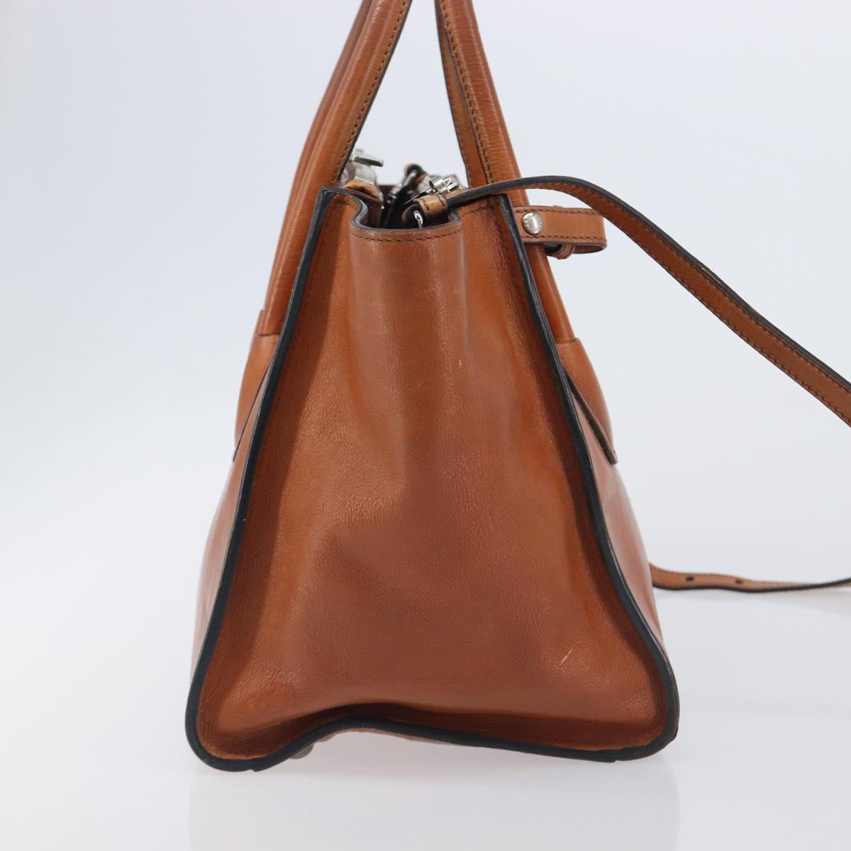 PRADA Hand Bag Leather 2way Brown Silver Auth 206531A