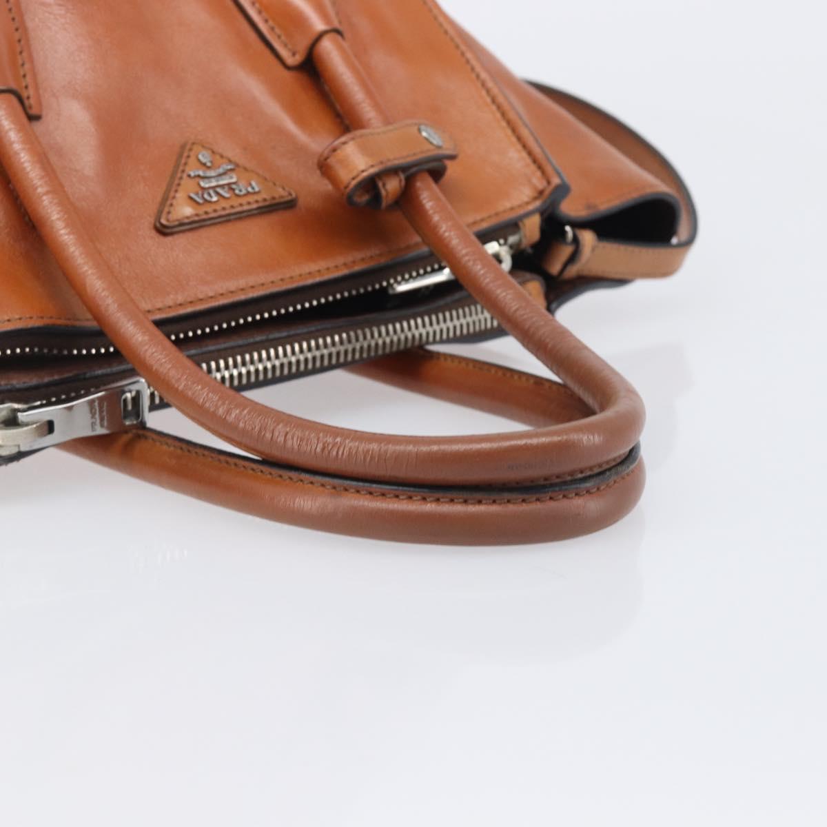 PRADA Hand Bag Leather 2way Brown Silver Auth 206531A