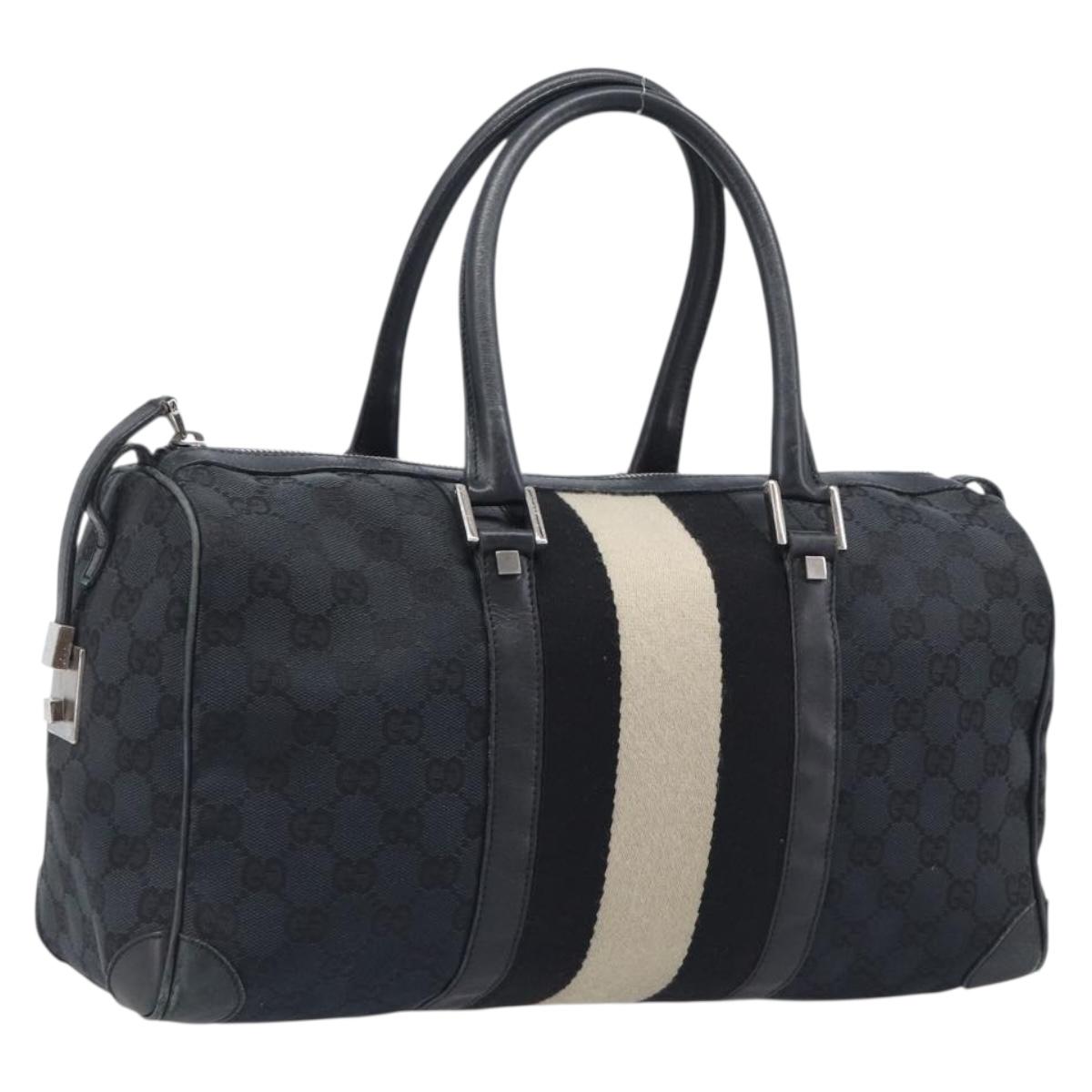 GUCCI GG Canvas Sherry Line Hand Bag Black Silver 000 0846 Auth 206535